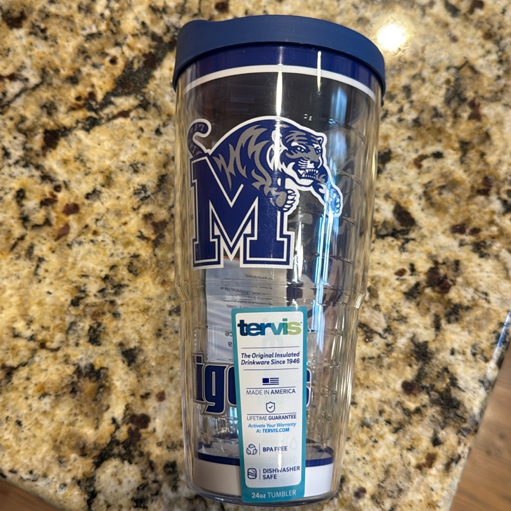 Memphis Tigers Tervis 24oz Insulated Tumbler Fans Alum WITH LID NWT